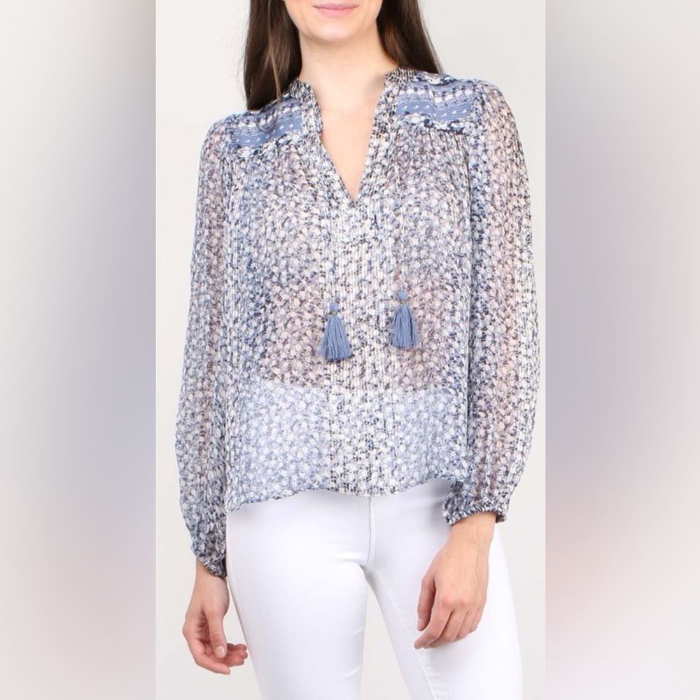 Ulla Johnson Constance Silk Blend Blouse,Color-Sky,Size-6;P2P approx-21”-21.5”